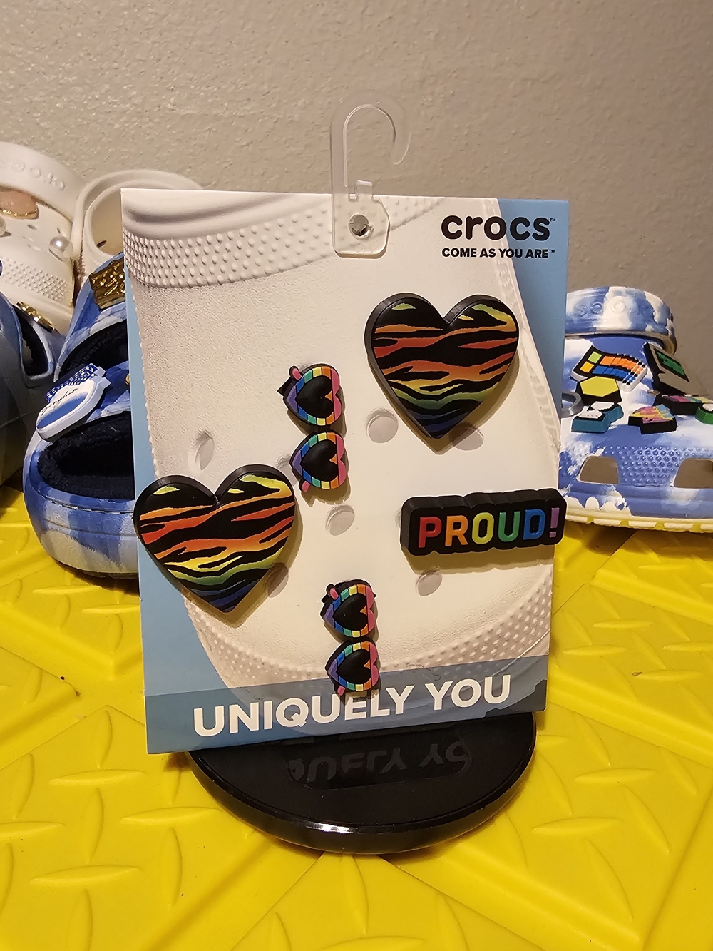 Multicolor Authentic Rainbow Heart & 'PROUD' Crocs Jibbitz